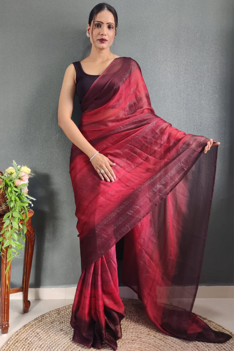 Delectable 1-Minute Ready To Wear Maroon Nylon Silk Saree