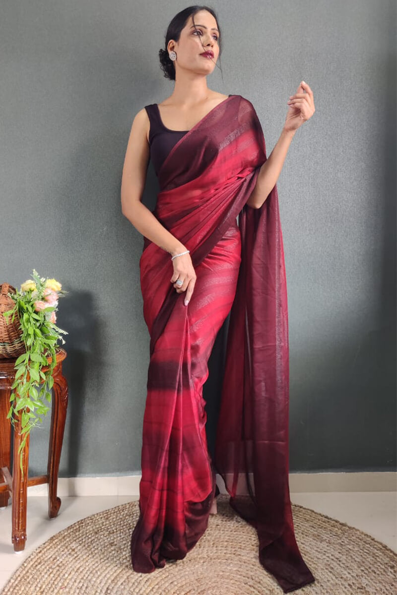 Delectable 1-Minute Ready To Wear Maroon Nylon Silk Saree