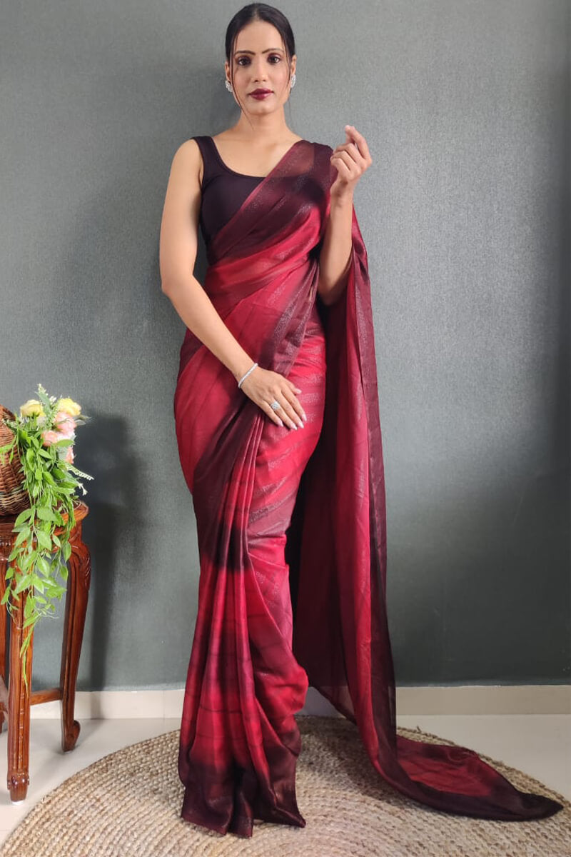 Delectable 1-Minute Ready To Wear Maroon Nylon Silk Saree