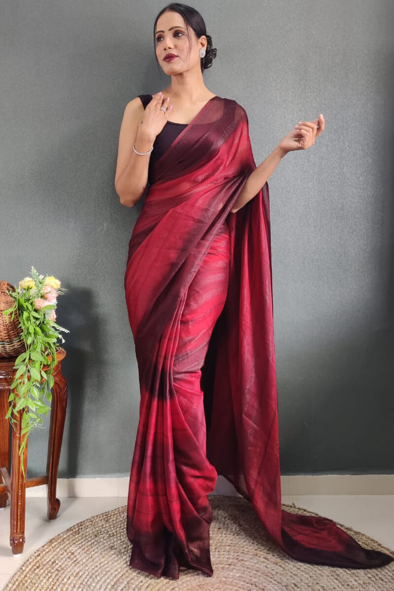 Delectable 1-Minute Ready To Wear Maroon Nylon Silk Saree