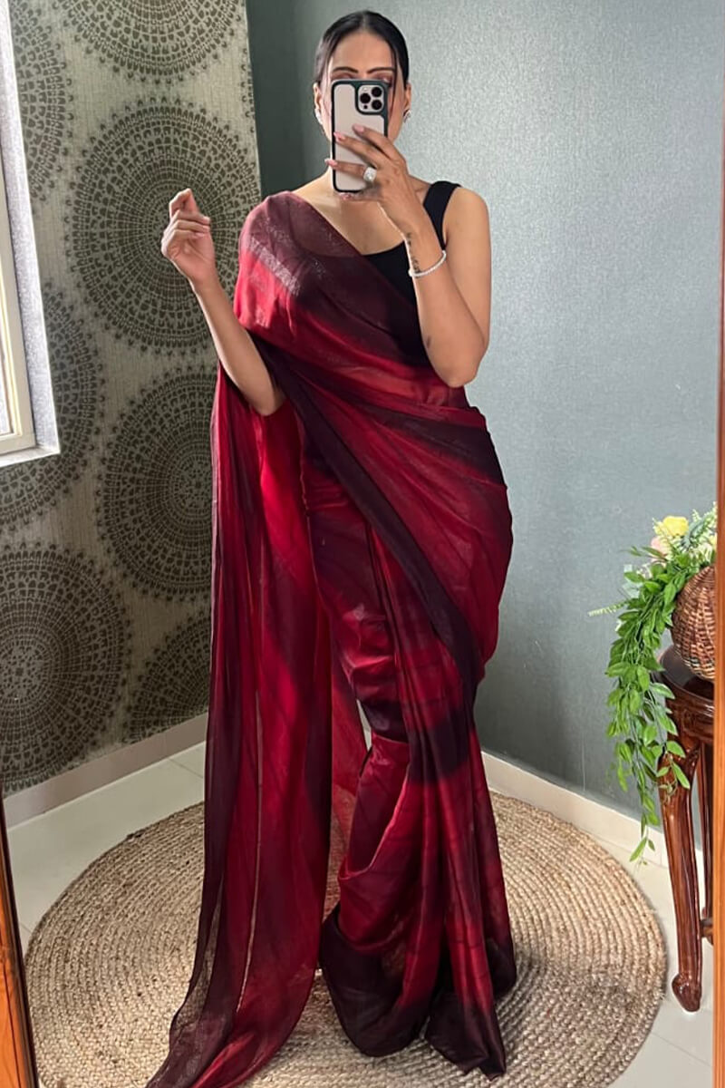 Delectable 1-Minute Ready To Wear Maroon Nylon Silk Saree