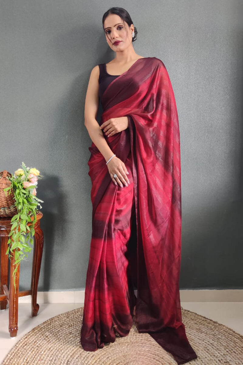 Delectable 1-Minute Ready To Wear Maroon Nylon Silk Saree