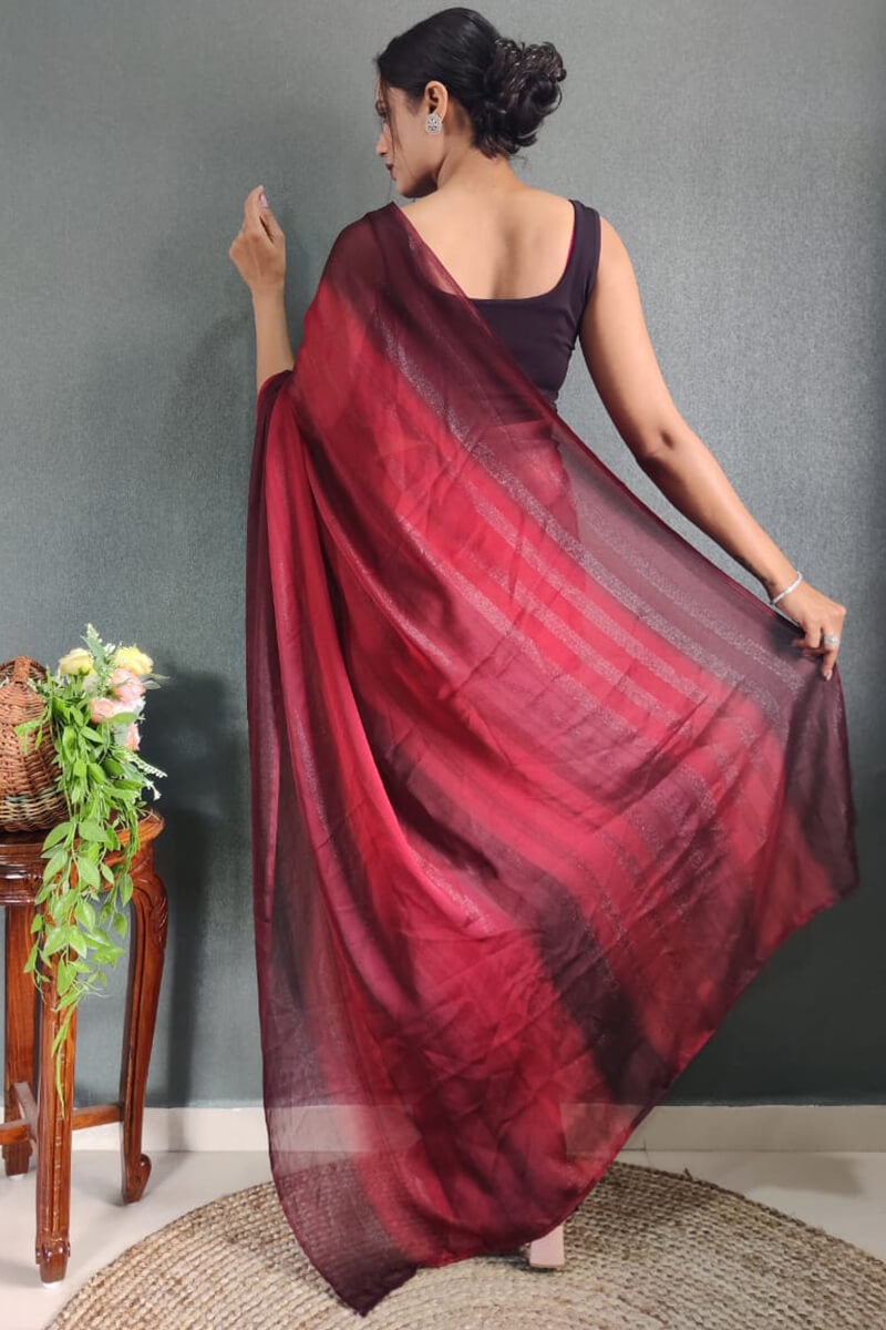 Delectable 1-Minute Ready To Wear Maroon Nylon Silk Saree