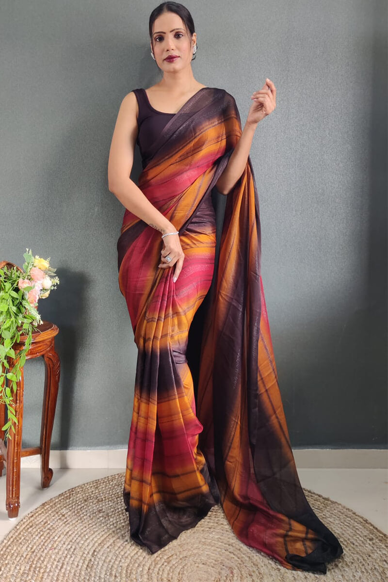 Epiphany 1-Minute Ready To Wear Multicolor Nylon Silk Saree