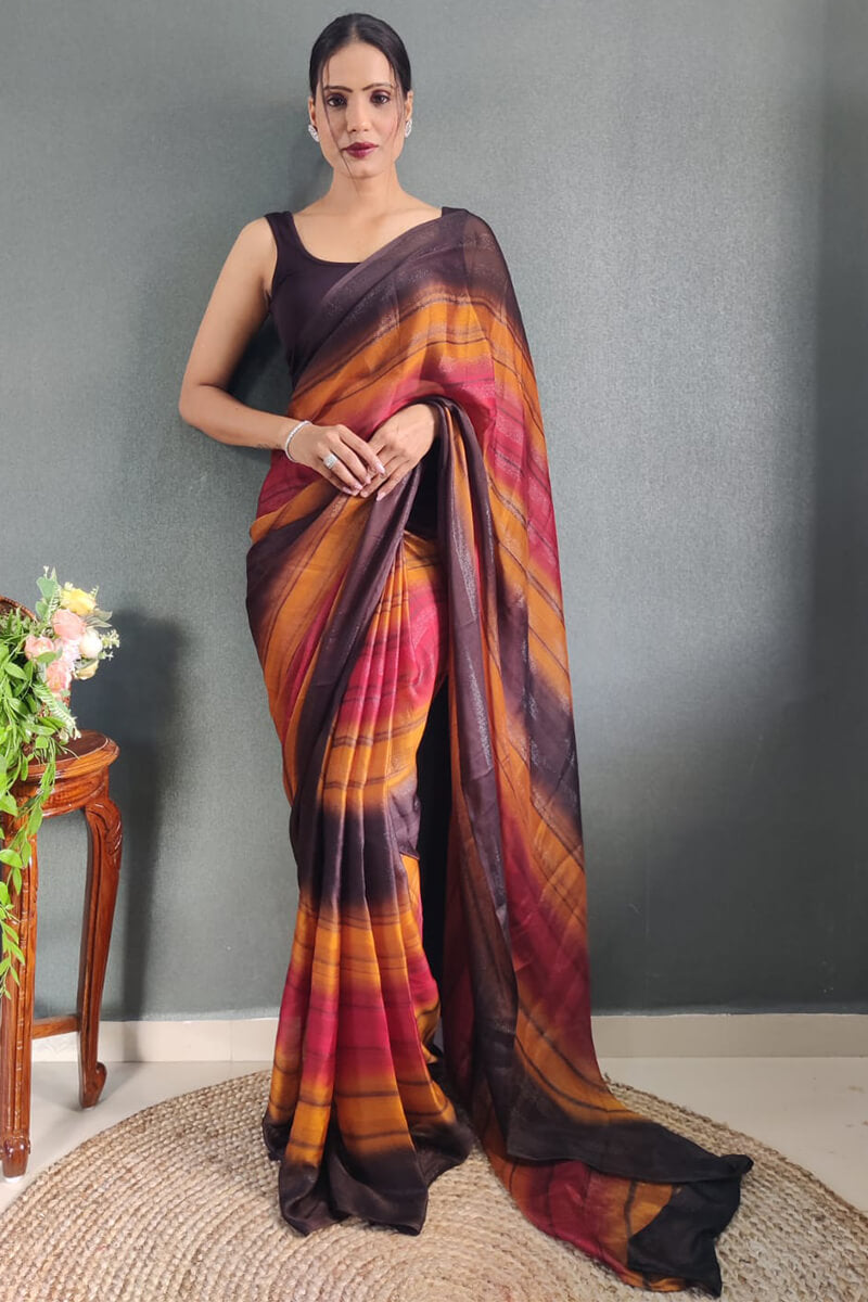 Epiphany 1-Minute Ready To Wear Multicolor Nylon Silk Saree