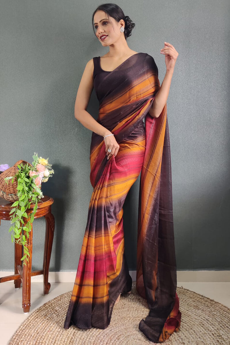 Epiphany 1-Minute Ready To Wear Multicolor Nylon Silk Saree