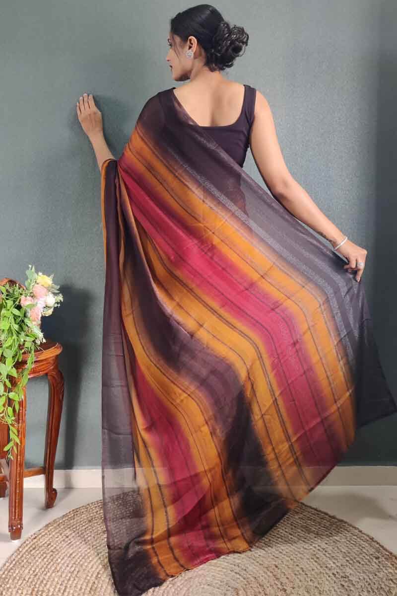 Epiphany 1-Minute Ready To Wear Multicolor Nylon Silk Saree