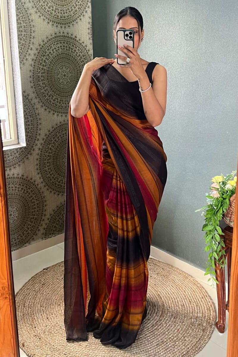 Epiphany 1-Minute Ready To Wear Multicolor Nylon Silk Saree