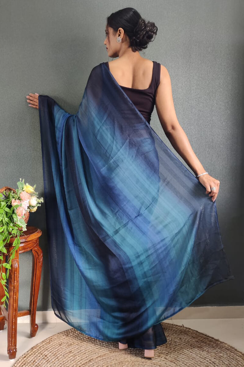 Alluring 1-Minute Ready To Wear Navy Blue Nylon Silk Saree