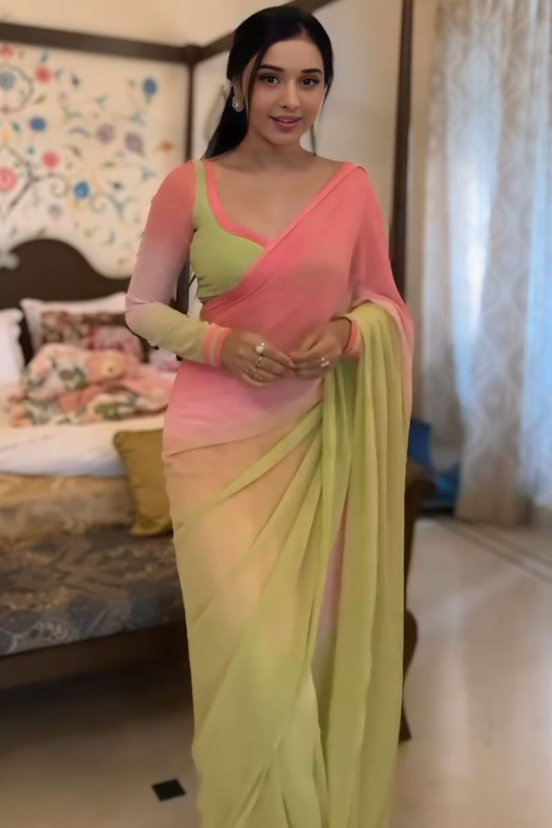 Capricious 1-Minute Ready To Wear Pink and Perrot Georgette Saree