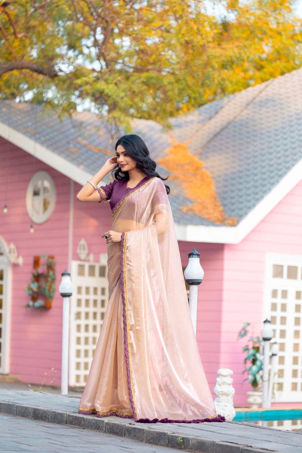 Opulent Beige Tissue Silk Saree With Scintilla Blouse Piece