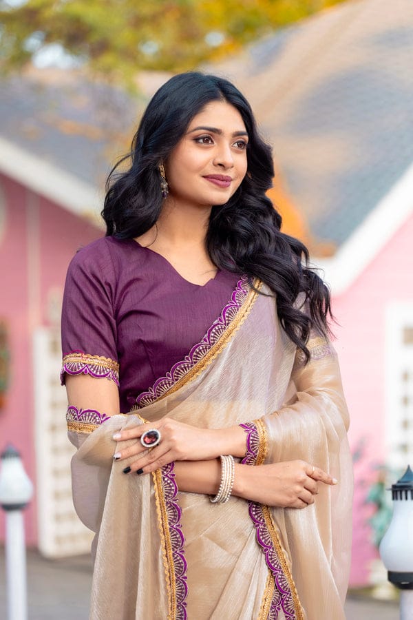 Opulent Beige Tissue Silk Saree With Scintilla Blouse Piece