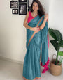 Wonderful Firozi Tissue Silk Saree With Resplendent Blouse Piece