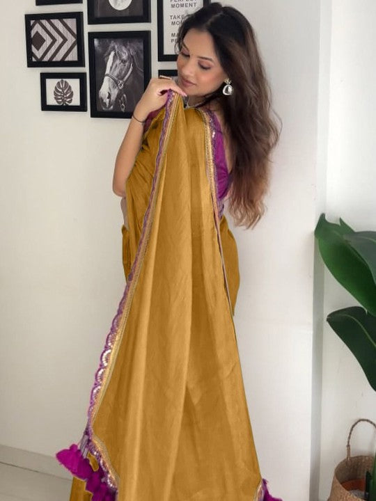 Ratatouille Mustard Tissue Silk Saree With Mellifluous Blouse Piece