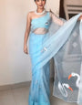 Lustrous 1-Minute Ready To Wear Sky Organza Silk Saree