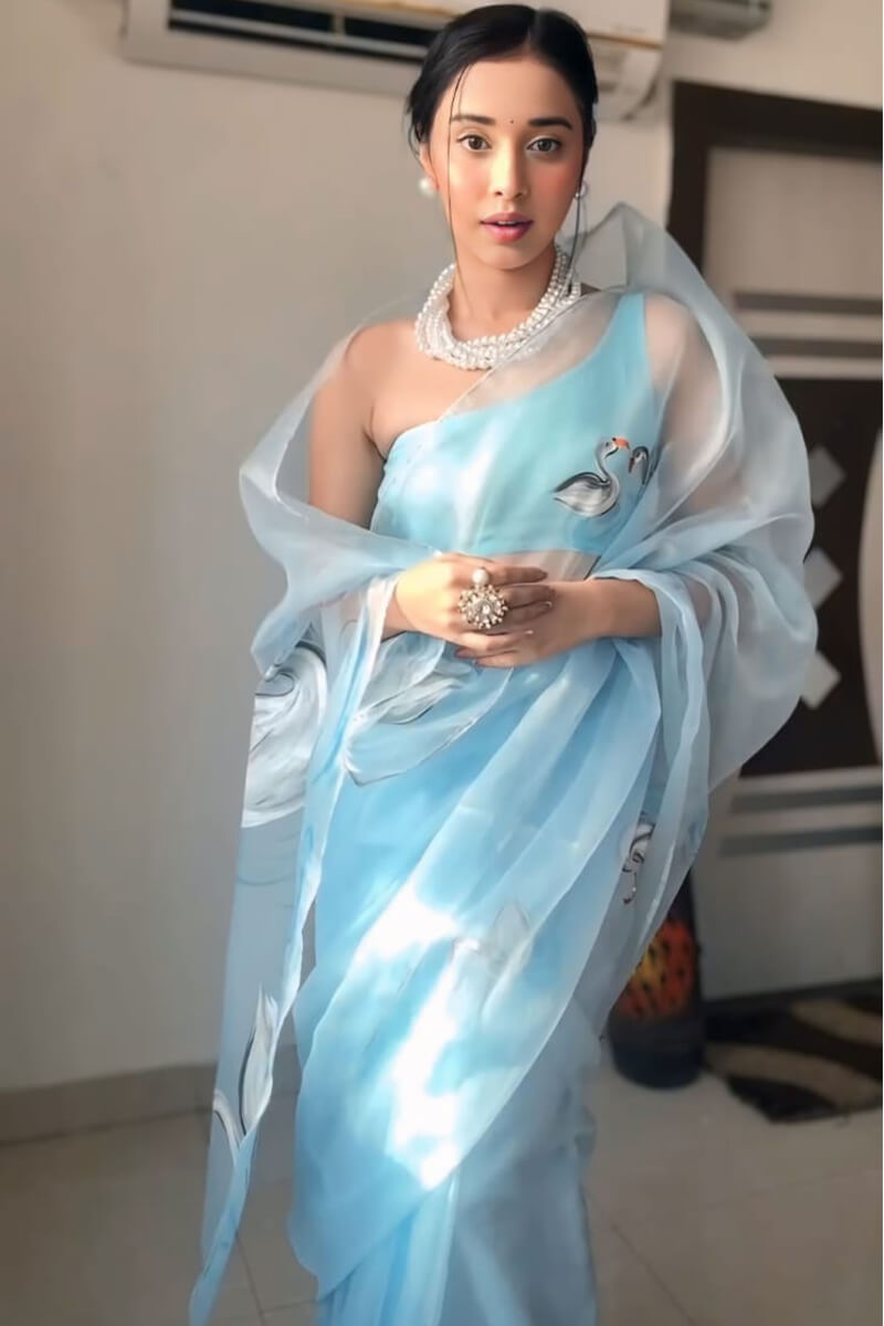 Lustrous 1-Minute Ready To Wear Sky Organza Silk Saree