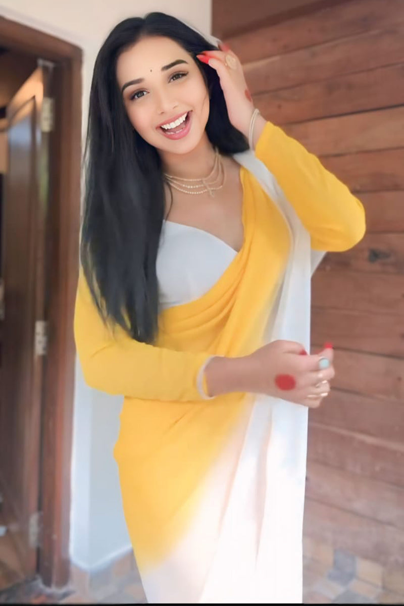 Extraordinary 1-Minute Ready To Wear Yellow & White Georgette Saree