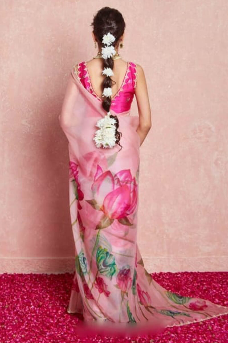 Phenomenal 1-Minute Ready To Wear Baby Pink Organza Silk Saree