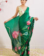 Petrichor 1-Minute Ready To Wear Dark Green Satin Silk Saree