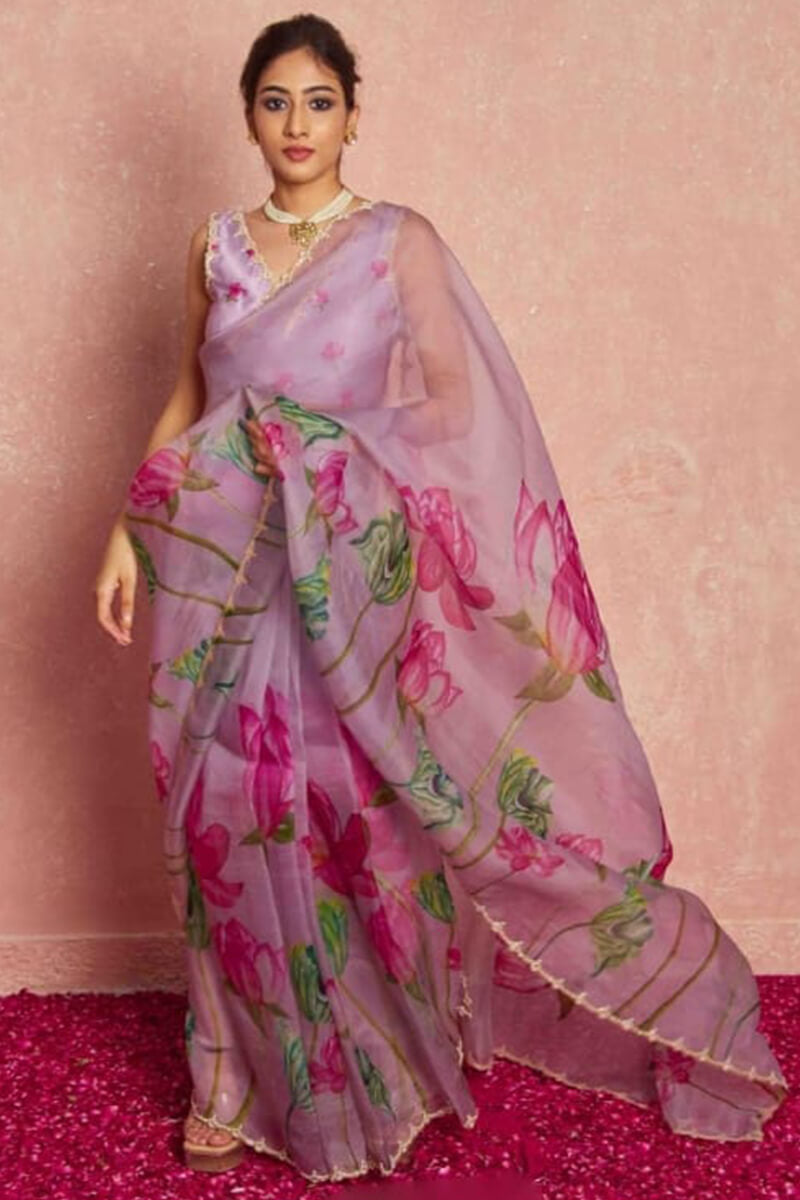 Rhapsody 1-Minute Ready To Wear Lavender Organza Silk Saree