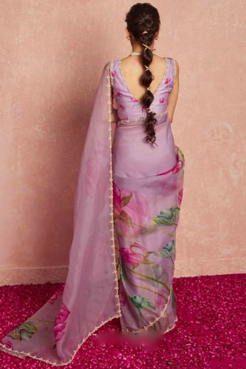 Rhapsody 1-Minute Ready To Wear Lavender Organza Silk Saree