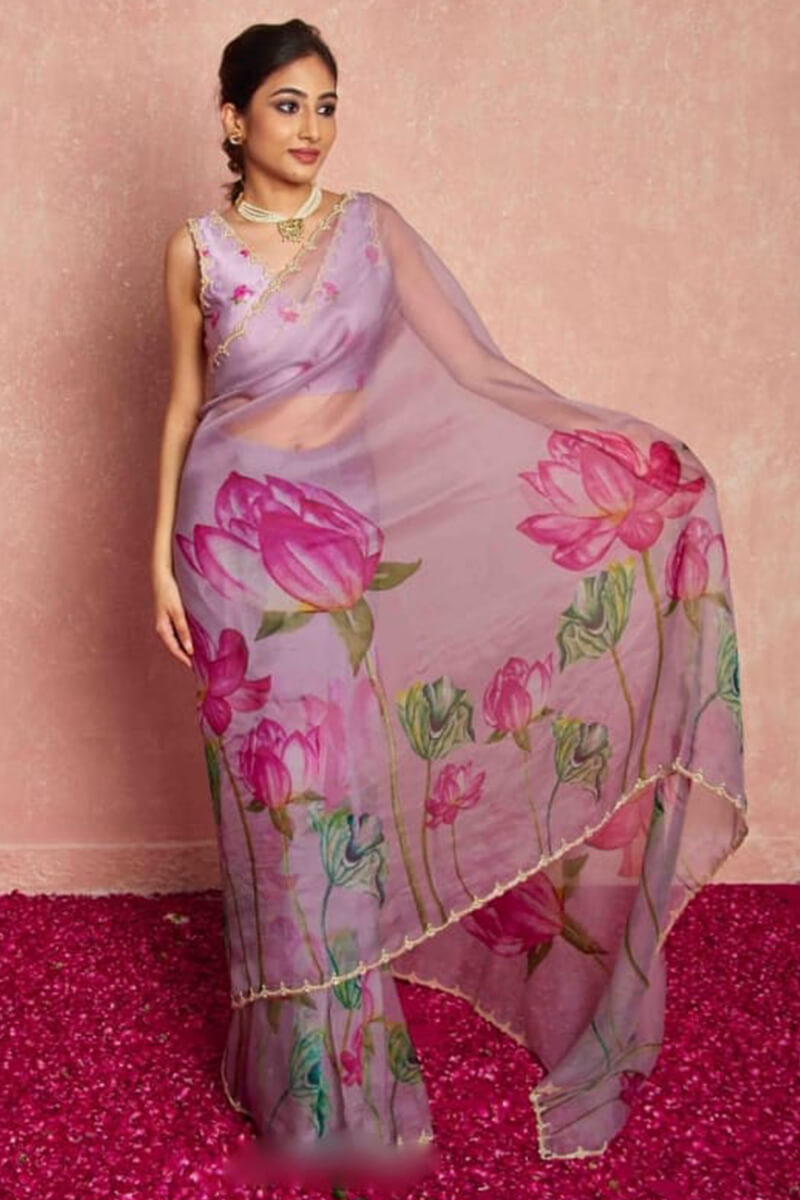 Rhapsody 1-Minute Ready To Wear Lavender Organza Silk Saree