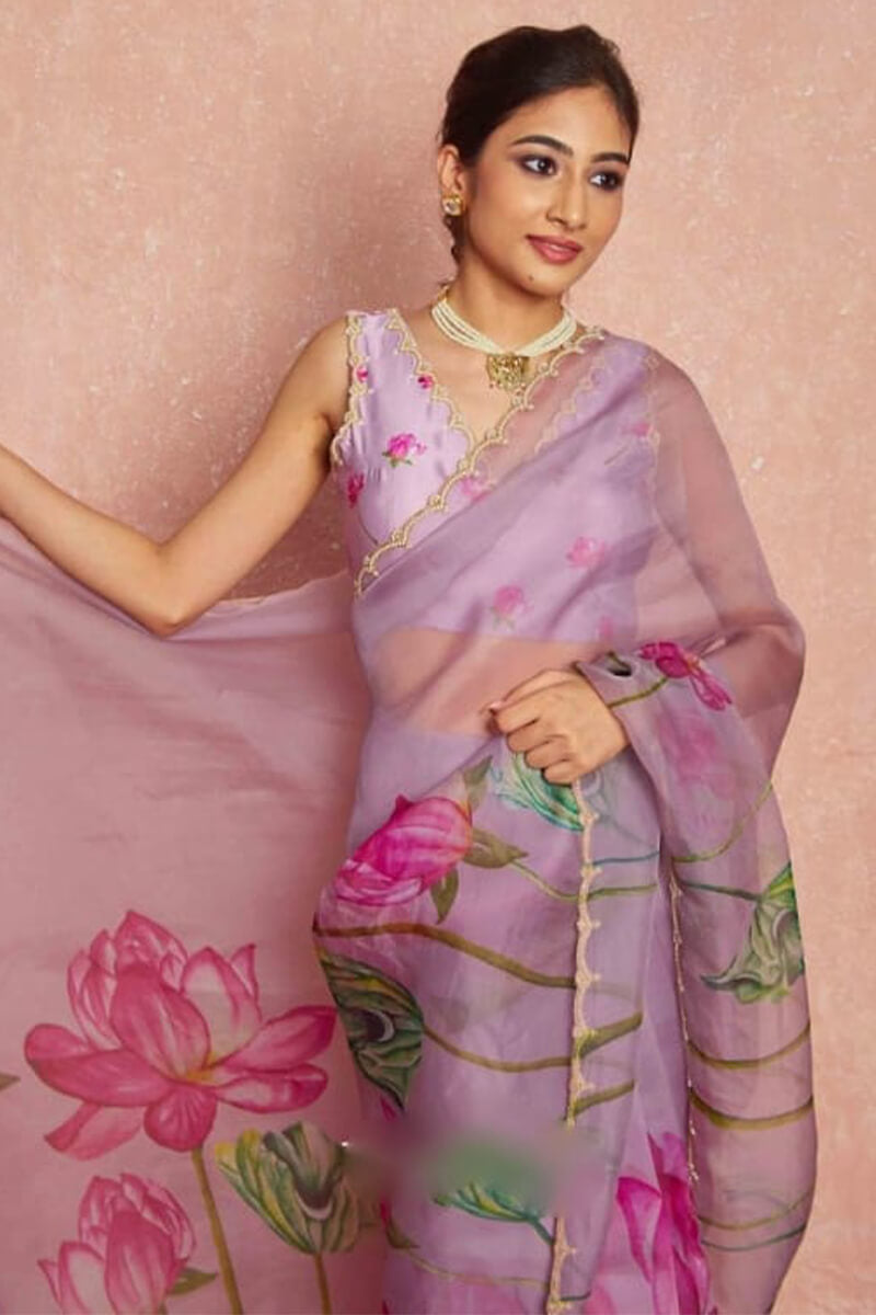 Rhapsody 1-Minute Ready To Wear Lavender Organza Silk Saree