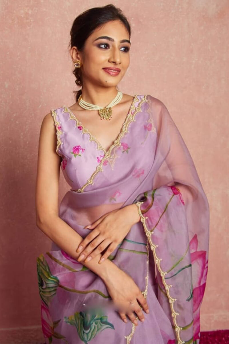 Rhapsody 1-Minute Ready To Wear Lavender Organza Silk Saree