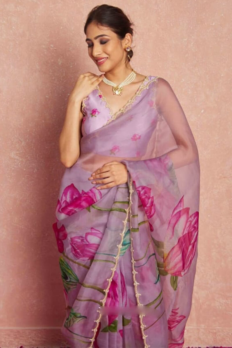 Rhapsody 1-Minute Ready To Wear Lavender Organza Silk Saree