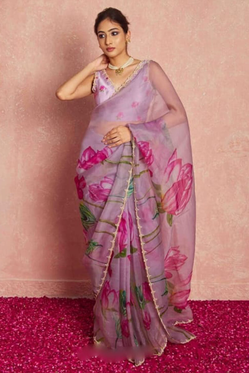 Rhapsody 1-Minute Ready To Wear Lavender Organza Silk Saree