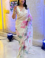 Devastating 1-Minute Ready To Wear Off White Organza Silk Saree