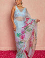 Demure 1-Minute Ready To Wear Sky Organza Silk Saree