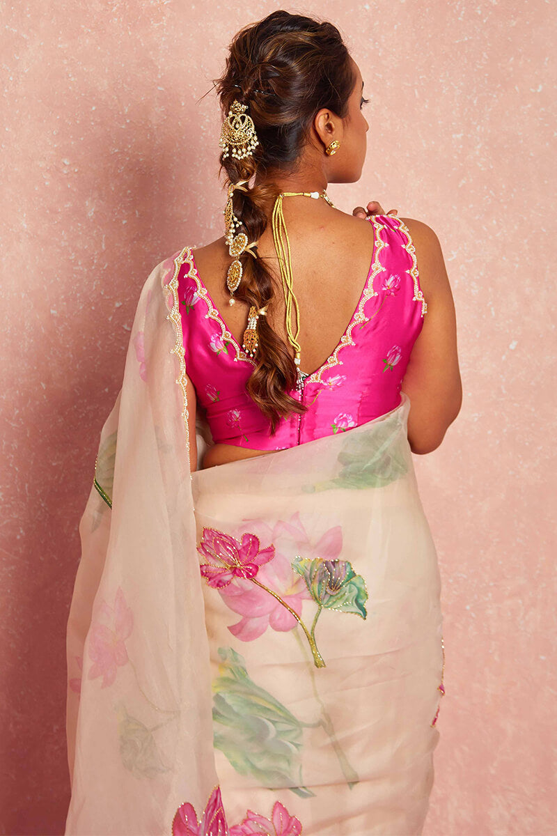 Smart 1-Minute Ready To Wear Beige Organza Silk Saree