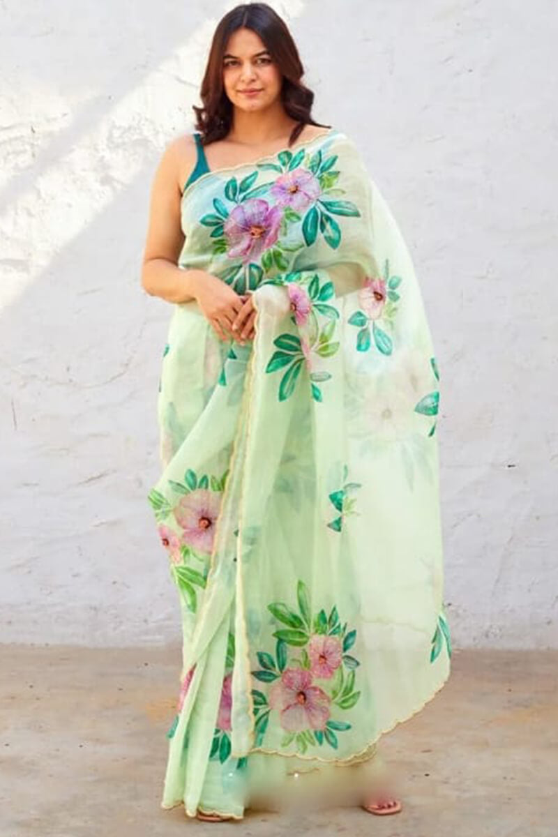 Seraphic 1-Minute Ready To Wear Pista Organza Silk Saree