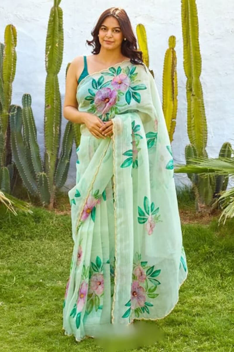 Seraphic 1-Minute Ready To Wear Pista Organza Silk Saree