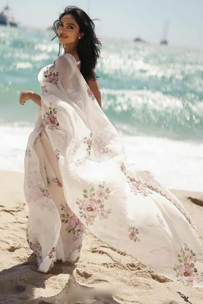 Gratifying 1-Minute Ready To Wear Beige Organza Silk Saree