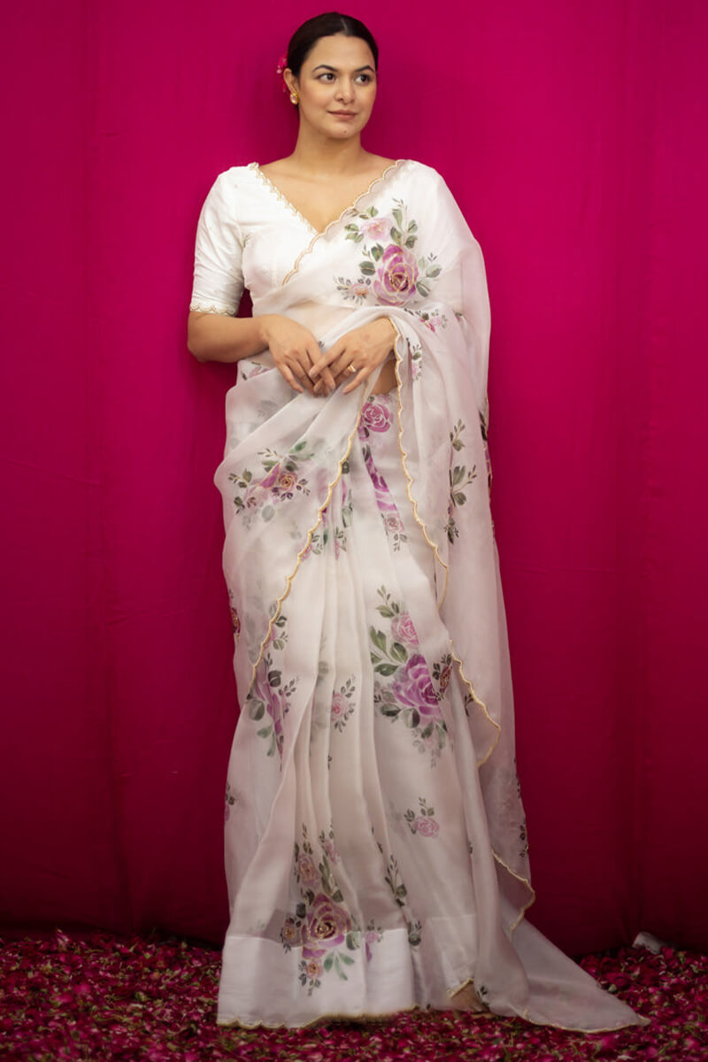 Gratifying 1-Minute Ready To Wear Beige Organza Silk Saree