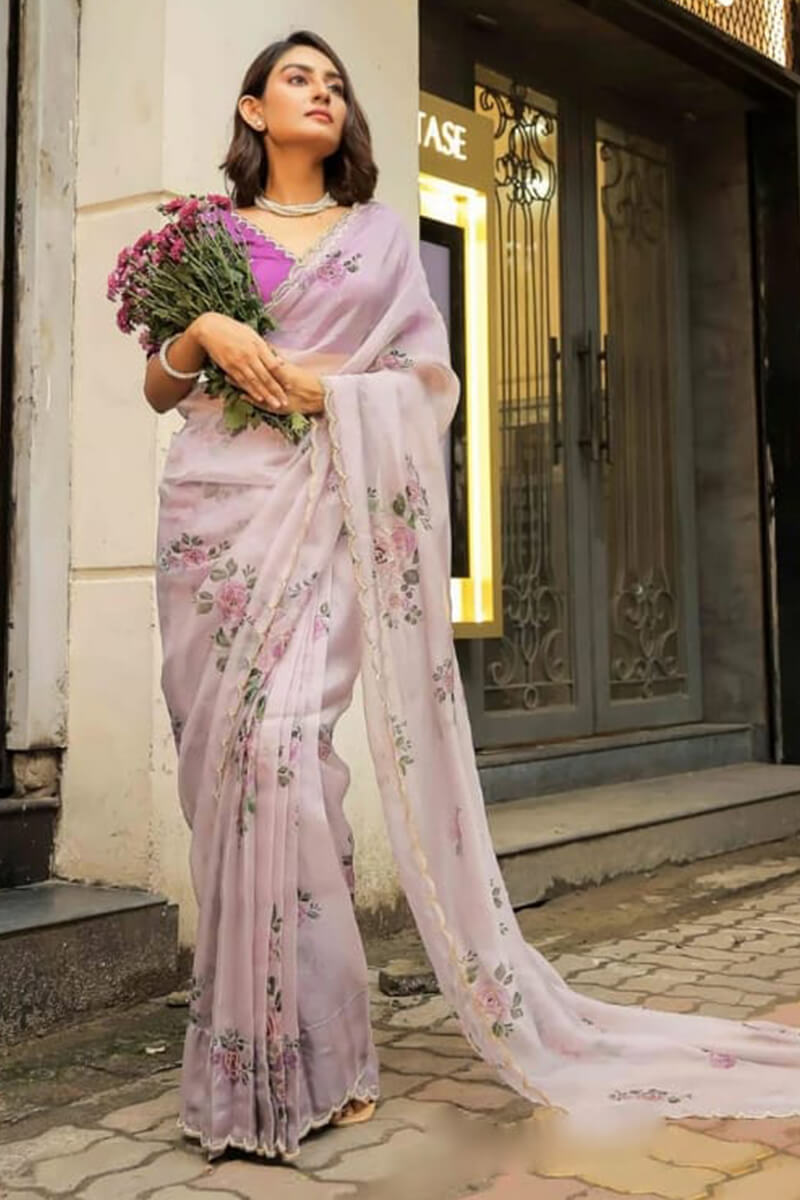 Exuberant 1-Minute Ready To Wear Lavender Organza Silk Saree