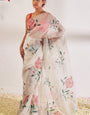 Enthralling 1-Minute Ready To Wear Off White Organza Silk Saree