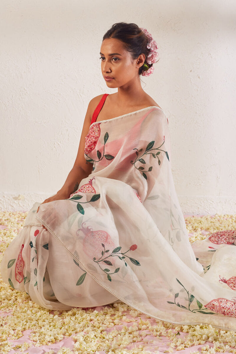 Enthralling 1-Minute Ready To Wear Off White Organza Silk Saree