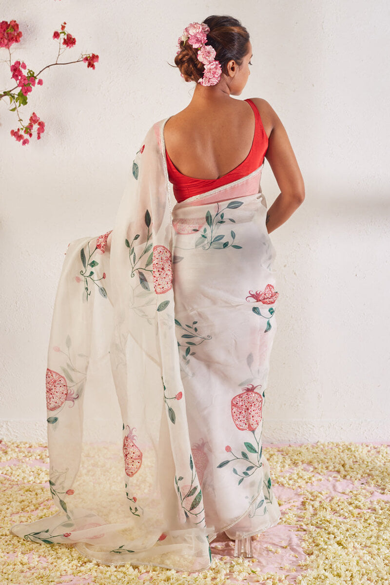 Enthralling 1-Minute Ready To Wear Off White Organza Silk Saree