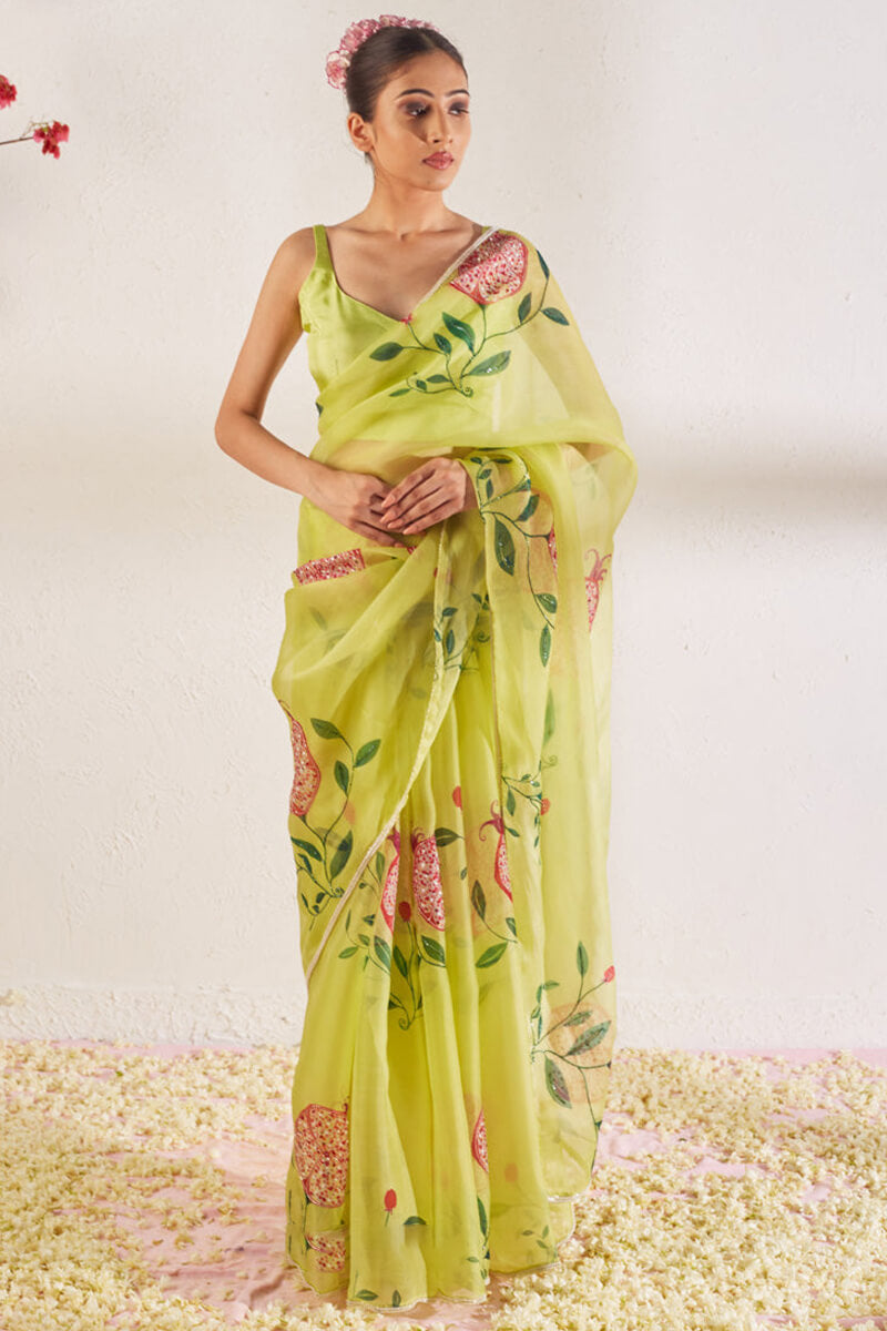 Phenomenal 1-Minute Ready To Wear Pista Organza Silk Saree