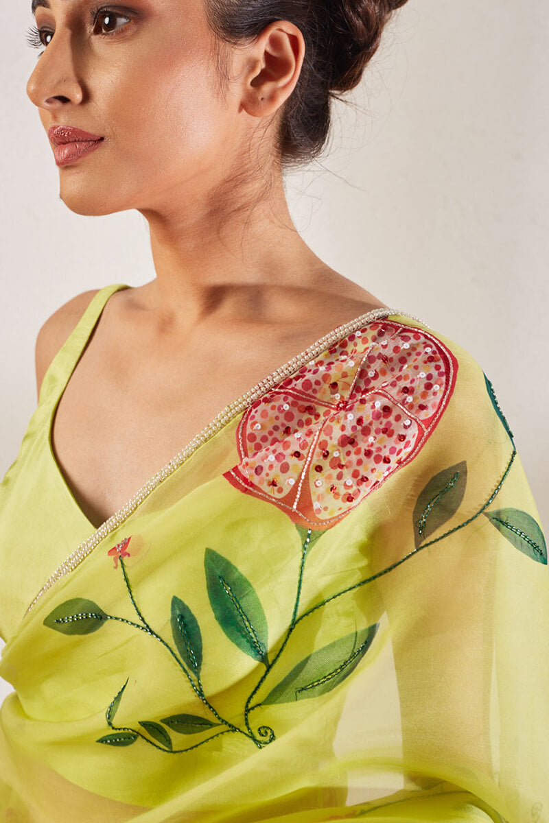 Phenomenal 1-Minute Ready To Wear Pista Organza Silk Saree