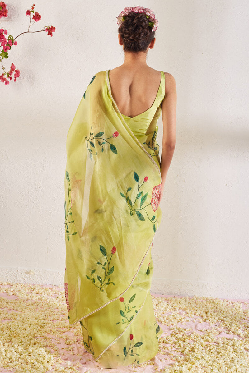 Phenomenal 1-Minute Ready To Wear Pista Organza Silk Saree