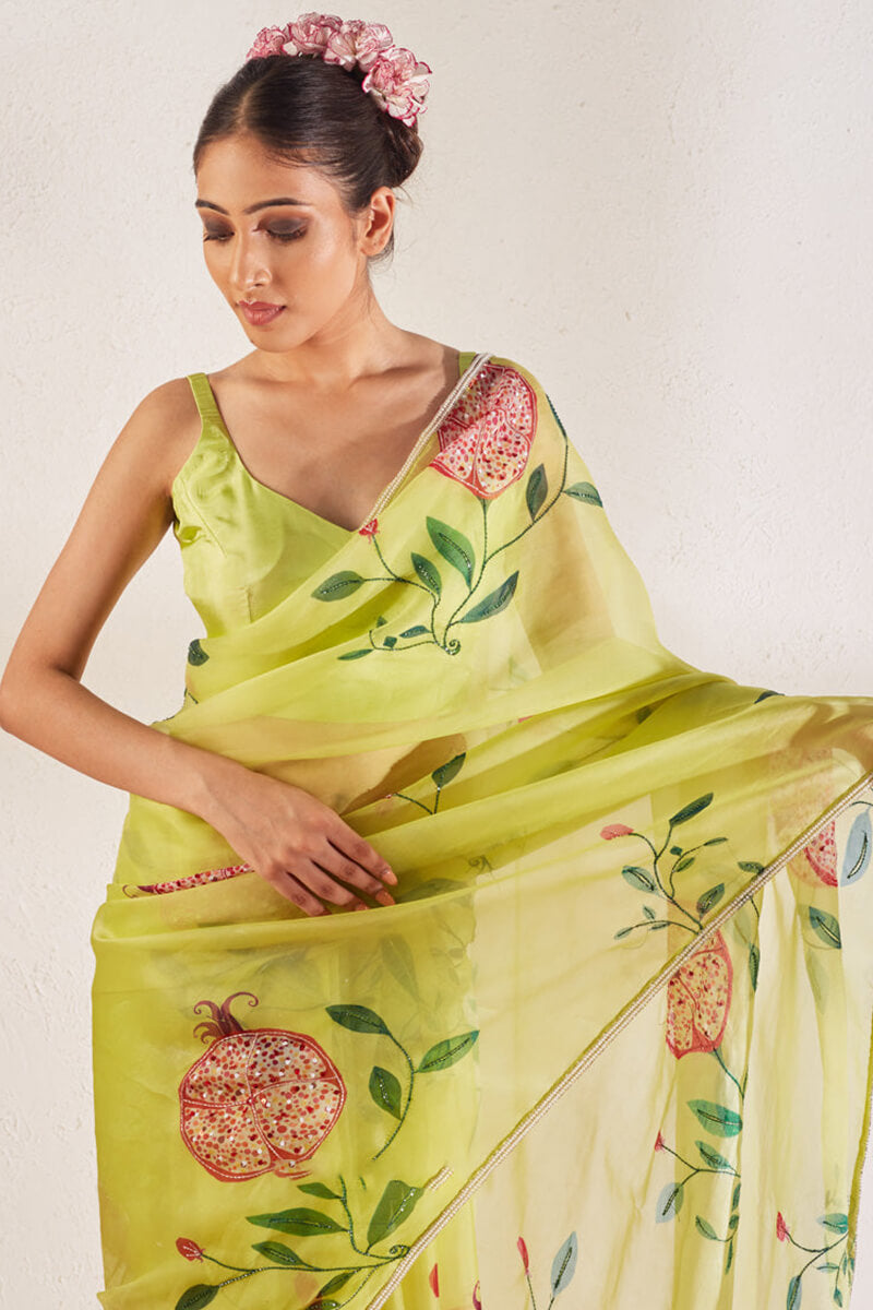 Phenomenal 1-Minute Ready To Wear Pista Organza Silk Saree