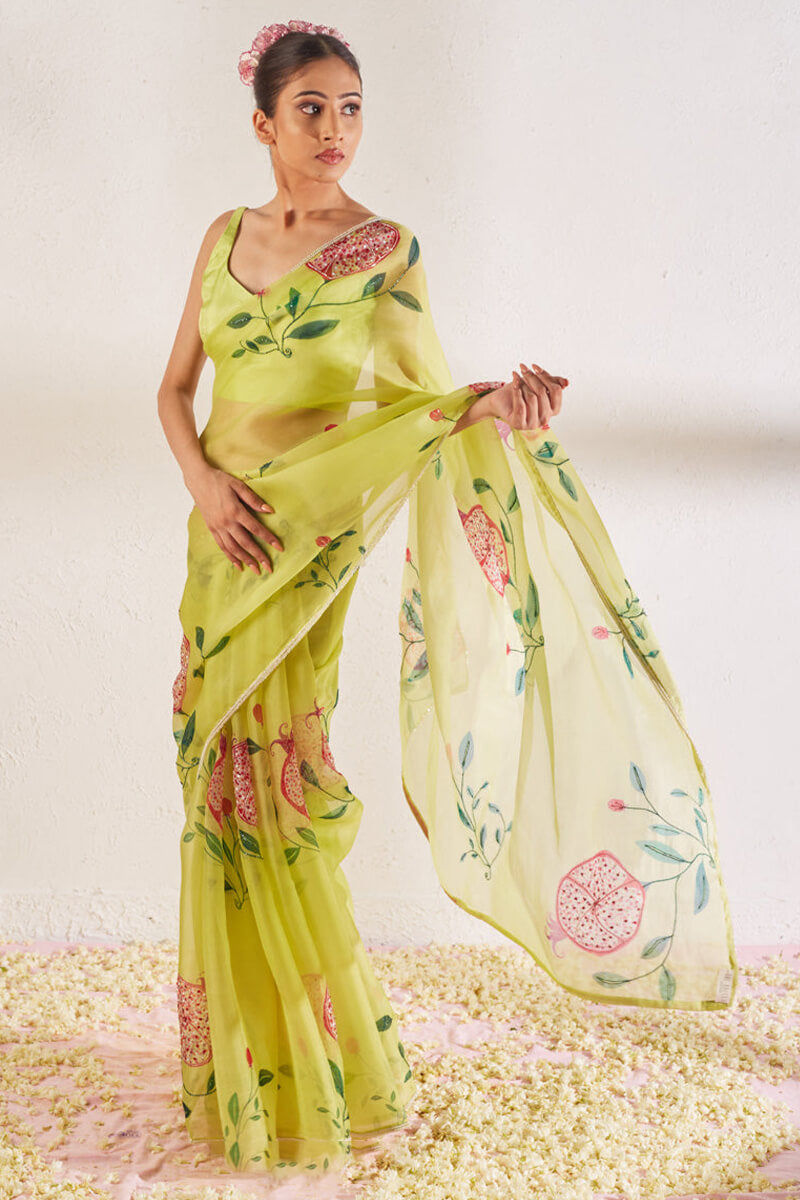 Phenomenal 1-Minute Ready To Wear Pista Organza Silk Saree