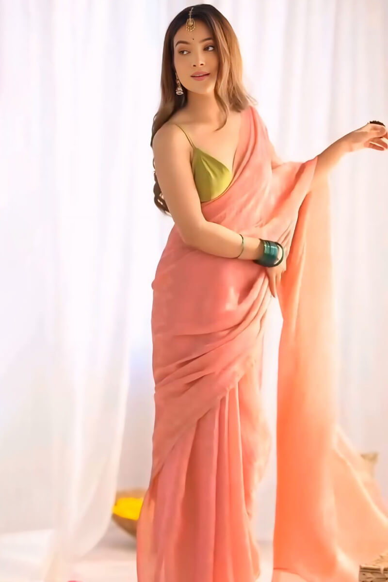 Ephemeral Peach Fancy Silk Saree With Conflate Blouse Piece