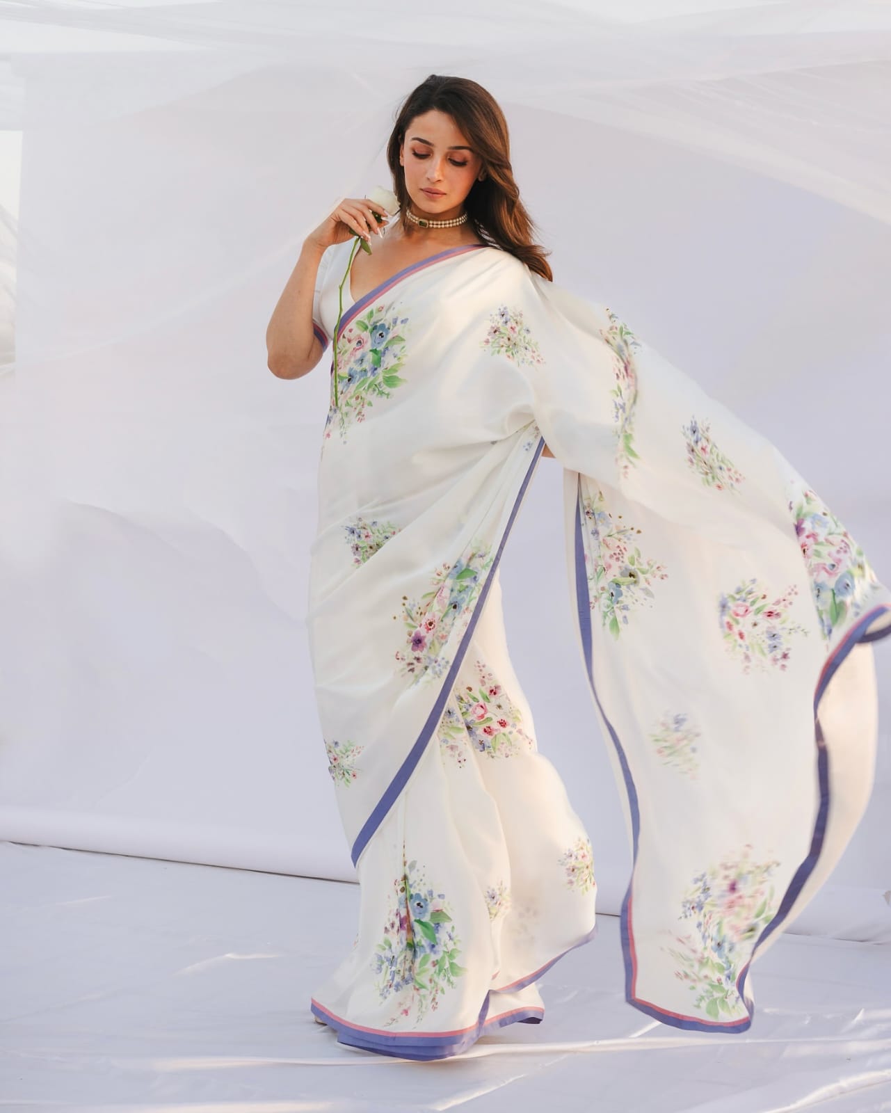 Elision 1-Minute Ready To Wear White Satin Silk Saree