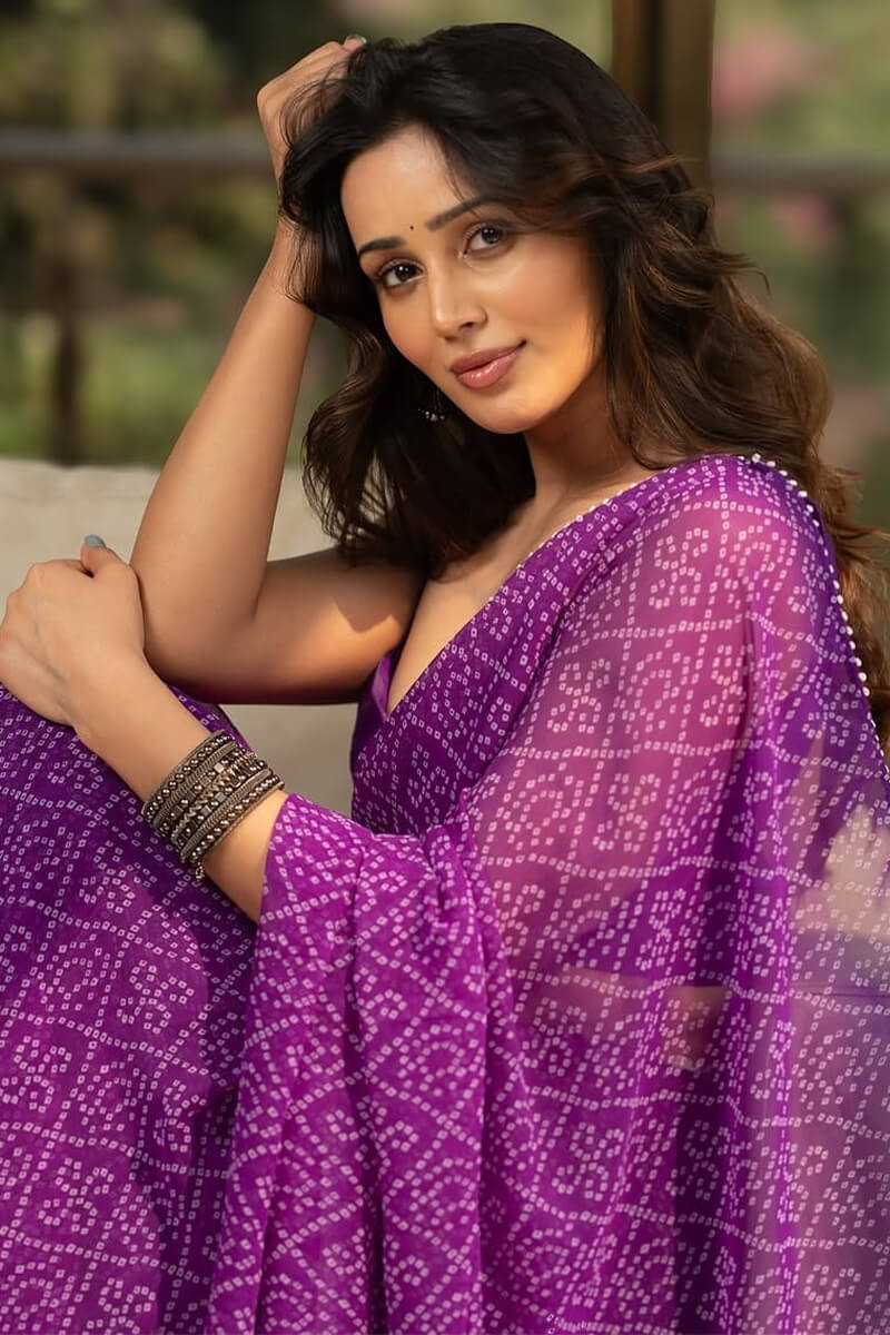 Beguiling 1-Minute Ready To Wear Purple Georgette Saree