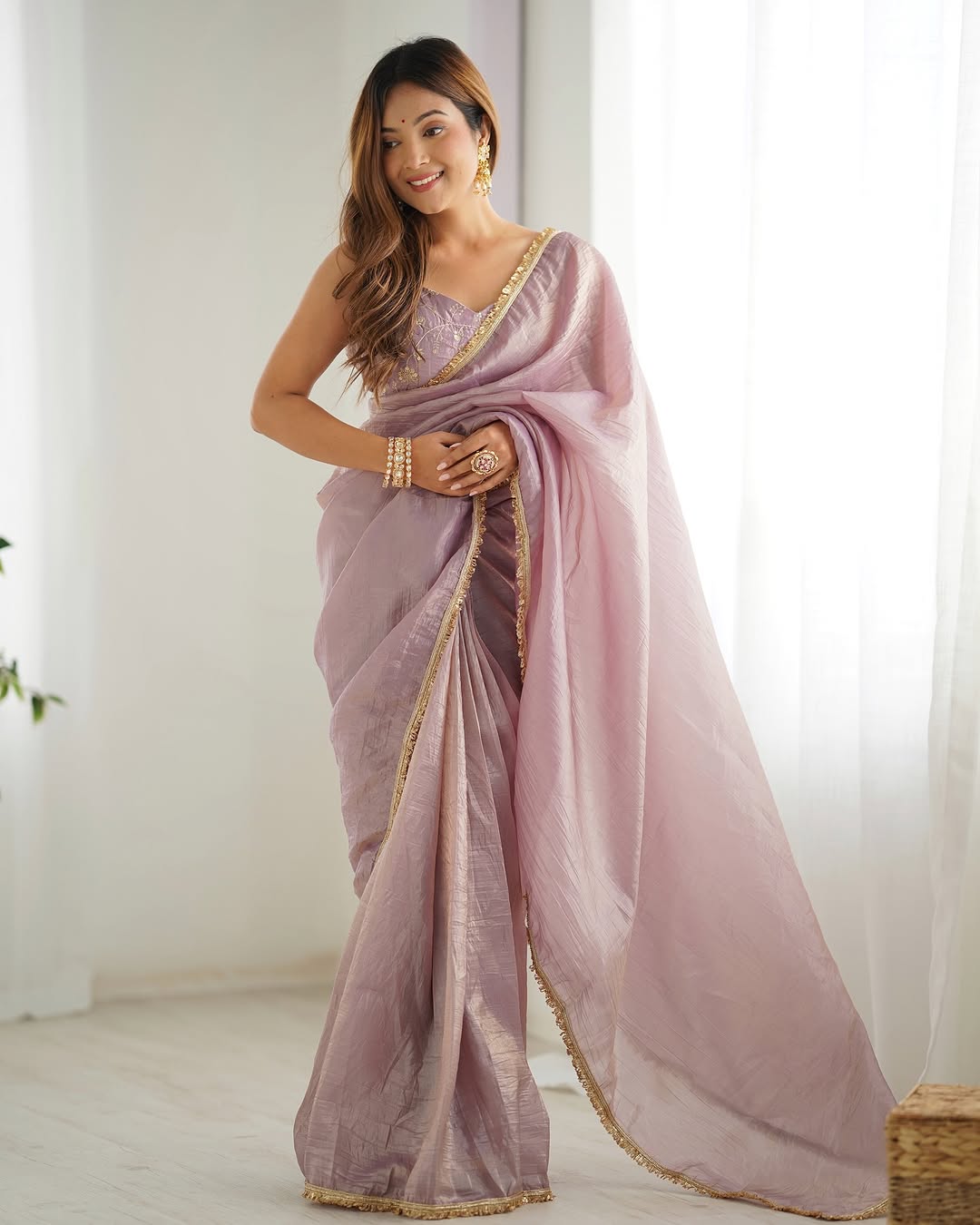 Denouement 1-Minute Ready To Wear Lavender Crush Silk Saree